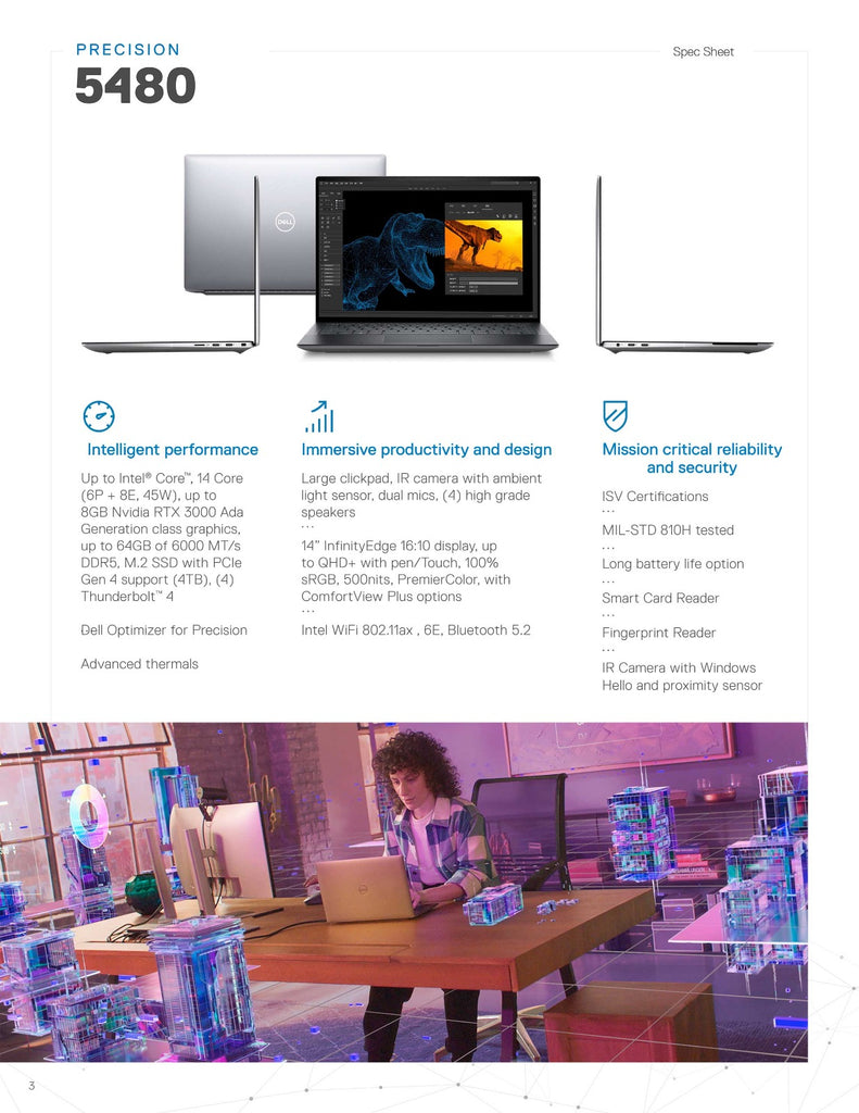 נייד דל פרסיז'ן  -  Dell Precision 5480 MOBILE WORKSTATION Core™ i7-13800H 1TB SSD 32GB 14